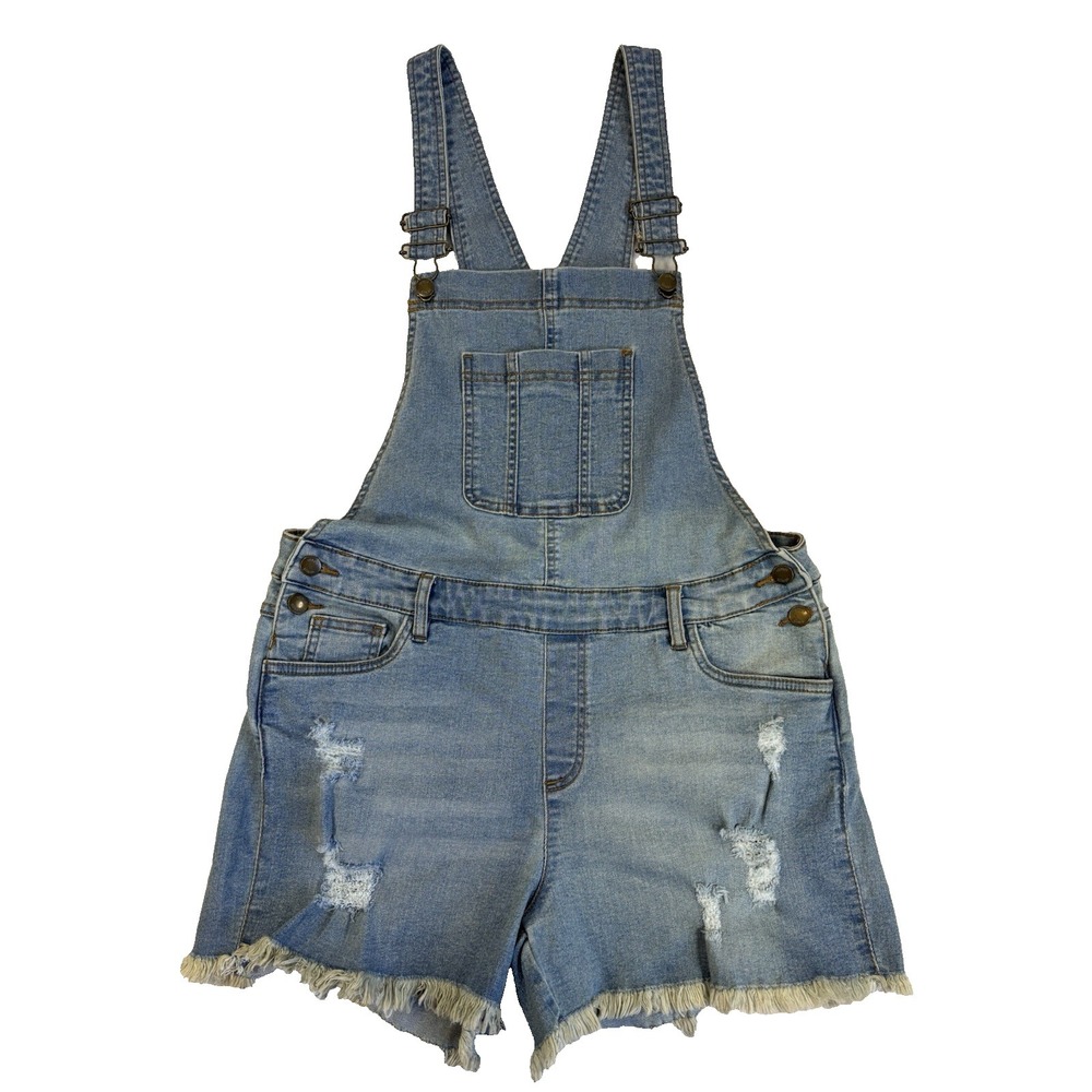 Venus Women's 8 Overall Shorts Shortalls Denim Bib Distressed Festival Y2K 90's
